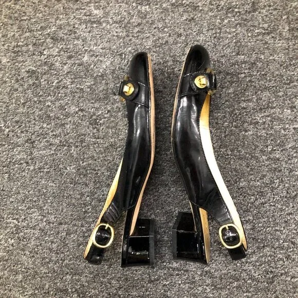 Coach Patent Leather Octava Low Heels Slingback Turnlock Black Size 7.5 - Picture 9 of 14